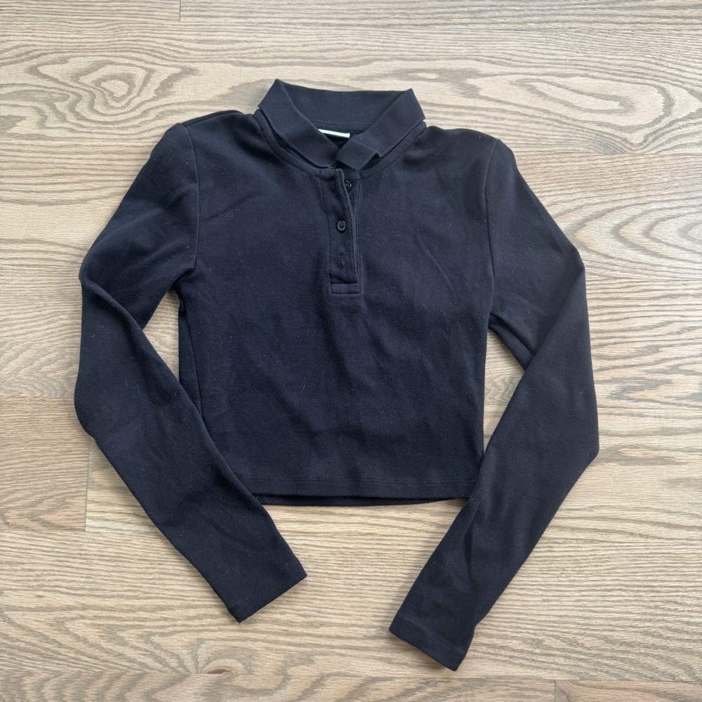 Sunday Best Black Fitted Crop Polo Shirt